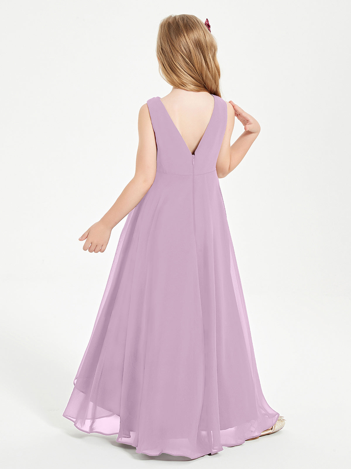Modern Asymmetrical Cowl Neck Junior Bridesmaid Dresses Wisteria